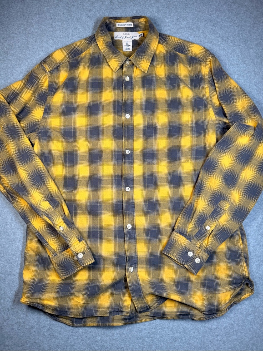 H&M Yellow and Gray Plaid Flannel Button-Down Shirt